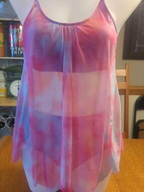 Beachsissi NEW- 2-Piece Bathing Suit- Size L - Pink Blue Tie Dye Tankini NWT